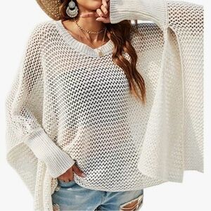 Elegant White Knit Poncho Sweater